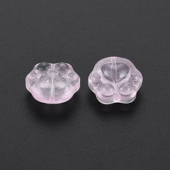 Pink Transparent Baking Painted Glass Beads, Paw Print, Pink, 13.5x15x8.5mm, Hole: 1.2mm