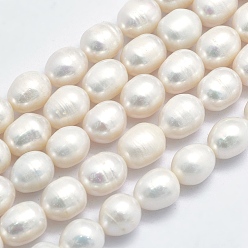 Blanc Fumé Brins de perles de culture d'eau douce naturelles, riz, fumée blanche, 9~11x8.5~9mm, Trou: 0.8mm, Environ 32 pcs/chapelet, 13.78 pouce
