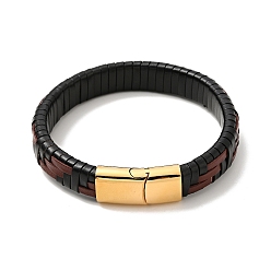 Doré  Bracelet cordon rectangle tressé en cuir avec fermoirs magnétiques en acier inoxydable pour hommes femmes, or, 304 pouce (8-5/8 cm)