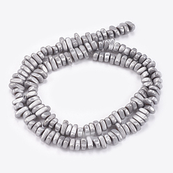Platinum Plated Electroplate Non-magnetic Synthetic Hematite Beads Strands, Frosted, Nuggets, Platinum Plated, 4~6x4~6x3mm, Hole: 0.8mm, about 135pcs/strand, 16.34 inch(41.5cm)