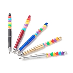 Mixed Color Plastic Beadable Pens, with Heart Shape Opaque Acrylic European Beads, Mixed Color, 145x11.5mm