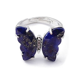 Lapislázuli Anillos ajustables de mariposa de lapislázuli natural, joyas de latón platino para mujer, sin plomo y cadmio, tamaño de EE. UU. 6 1/2 (16.9 mm)