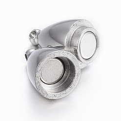 Stainless Steel Color Smooth 304 Stainless Steel Rice Magnetic Clasps with Loops, Stainless Steel Color, 23x9mm, Hole: 1.2mm