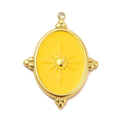 Yellow 304 Stainless Steel Pendants, with Enamel, Oval with Star Charm, Golden, Yellow, 24x18x2mm, Hole: 1.4mm