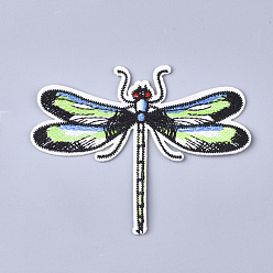 Black Computerized Embroidery Cloth Iron On Patches, Costume Accessories, Appliques, Dragonfly, Black, 79x98x1mm