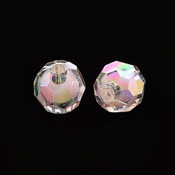 Pink Transparent Acrylic Beads, Bead in Bead, AB Color, Faceted, Round, Pink, 9.5x9.5mm, Hole: 2mm, about 1041pcs/500g