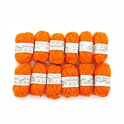 Orange Foncé 12 écheveaux de fil à tricoter en polyester, fil artisanal pour enfants, châle écharpe poupée crochet fournitures, orange foncé, 2mm, environ 21.87 yards (20m)/écheveau