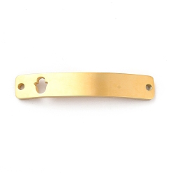 Hamsa Hand 304 colgantes de conector de acero inoxidable, rectángulo curvo con patrón, dorado, Patrón de mano hamsa, 34.5x6x1.5 mm, agujero: 1.5 mm