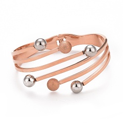 Or Rose 201 bracelet manchette ouverte boules en acier inoxydable, placage ionique (ip) 304 bijoux en acier inoxydable pour femmes, or rose, diamètre intérieur: 1-3/4x2-1/4 pouce (4.6x5.8 cm)