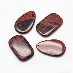 Красный Обсидиан Натуральные камни из натурального красного дерева, разнообразные, 54~55x34~35x5.5~7 мм, отверстие : 2 мм