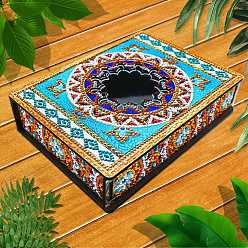 Colorful DIY Diamond Jewelry Box Kits, including Wooden Board with Mirror, Resin Rhinestones, Diamond Sticky Pen, Tray Plate and Glue Clay, Colorful, Finished Product: 200x150x45mm