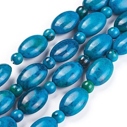 Chrysocolla Natural Chrysocolla Beads Strands, Oval with Round, 11~12x8mm, Hole: 1mm, about 8pcs/strand, 4.9 inch(12.5cm)
