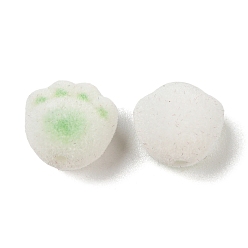 Verde Perlas de resina flocky, impresión de pata de gato, verde, 12x12.5x11 mm, agujero: 1.8 mm