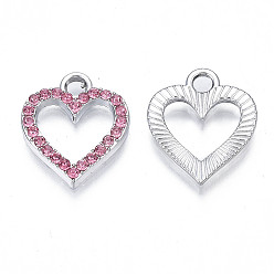 Light Rose Alloy Charms, with Rhinestone, Cadmium Free & Lead Free, Heart, Light Rose, 17x15x2mm, Hole: 2.5mm