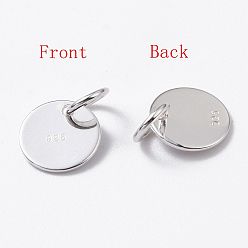 Silver 925 Sterling Silver Pendants, Flat Round Charms, with 925 Stamp, Silver, 8x0.6mm, Hole: 2mm