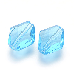 Светло-Голубой Имитация Австрийские кристаллические шарики, класс AAA, граненые, ромб, Небесно-голубой, 14~14.5x12x5~7 мм, отверстие : 0.9~1 мм