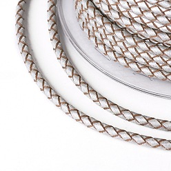 Серебро Оплетенный шнур из натуральной кожи, кожаный шнур ювелирных изделий, ювелирные изделия DIY делает материал, серебряные, 3 мм, около 5.46 ярдов (5 м) / рулон
