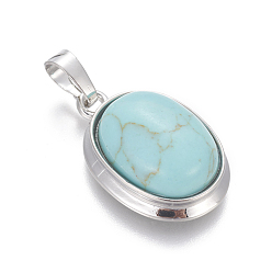 Synthetic Turquoise Synthetic Turquoise Pendants, with Brass Findings, Oval, Platinum, 25~26x17~17.5x8~9mm, Hole: 8x5mm