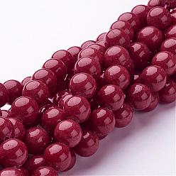 FireBrick Natural Mashan Jade Round Beads Strands, Dyed, FireBrick, 10mm, Hole: 1mm, about 41pcs/strand, 15.7 inch