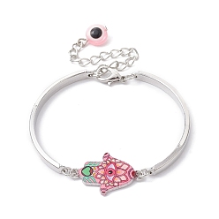 Pink Alloy Bangles, Hamsa Hand with Evil Eye Link Bracelets for Women, Pink, 5-1/4 inch(13.2cm)