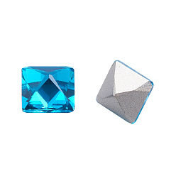 Aguamarina K 9 cabujones de diamantes de imitación de cristal, puntiagudo espalda y dorso plateado, facetados, plaza, aguamarina, 8x8x8 mm