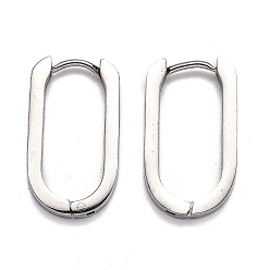 Stainless Steel Color 304 Stainless Steel Huggie Hoop Earrings, Oval, Stainless Steel Color, 21.5x12x3mm, Pin: 1mm