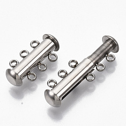 Stainless Steel Color 304 Stainless Steel Slide Lock Clasps, Peyote Clasps, 3 Strands, 6 Holes, Tube, Stainless Steel Color, 20x10x6.5mm, Hole: 1.6mm