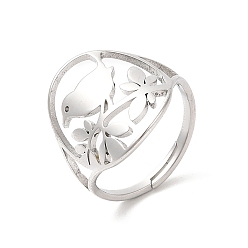 Color de Acero Inoxidable 304 anillo ajustable con forma de pájaro de acero inoxidable para mujer, color acero inoxidable, tamaño de EE. UU. 6 (16.5 mm)