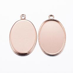Rose Gold Ion Plating(IP) 304 Stainless Steel Pendant Cabochon Settings, Plain Edge Bezel Cups, Oval, Rose Gold, Tray: 18x13mm, 22x14x1.5mm, Hole: 1.5mm