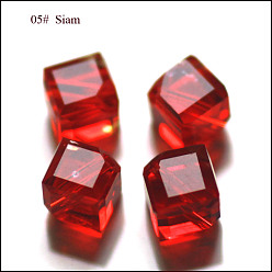 Rojo Oscuro Imitación perlas de cristal austriaco, aaa grado, facetados, cubo, de color rojo oscuro, 7x8.5x8.5 mm, agujero: 0.9~1 mm