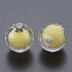 Champagne Yellow Transparent Acrylic Beads, Bead in Bead, Faceted, Round, Champagne Yellow, 16mm, Hole: 3mm, about 205pcs/500g