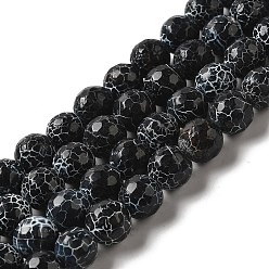 Noir Brins de perles d'agate craquelée, ronde, teint, Grade a, noir, 8mm, trou: 2mm, environ 48 pcs/chapelet
