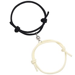 Round 2Pcs Magnetic Alloy Matching Charm Bracelets Set, Adjustable Couple Bracelets for Valentine's Day, Black and White, Heart, 11-3/4 inch(30cm)