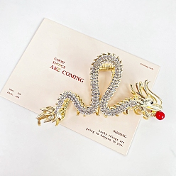 Oro Pinzas para el cabello con garra grande y diamantes de imitación de aleación de dragón, para mujer niña cabello grueso, dorado, 65x115 mm