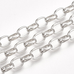 Platinum Iron Rolo Chains, Belcher Chains, Unwelded, with Spool, Platinum, 10x8x2.5mm, about 82.02 Feet(25m)/roll