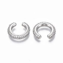 Real Platinum Plated Brass Micro Pave Clear Cubic Zirconia Cuff Earrings, Nickel Free, Ring, Real Platinum Plated, 4x10.5mm
