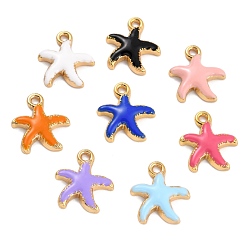 Mixed Color Golden Alloy Enamel Pendants, Long-Lasting Plated, Starfish, Mixed Color, 15x13x2mm, Hole: 1.6mm