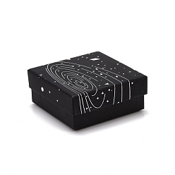 Noir Boîtes à bijoux en carton, avec tapis éponge noir, pour emballage cadeau bijoux, carré avec motif galaxie, noir, 7.25x7.25x3.15 cm