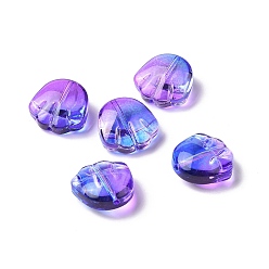 Violet Bleu Perles de verre peintes par pulvérisation transparent, impression de griffe d'ours, bleu violet, 14x14x7mm, Trou: 1mm