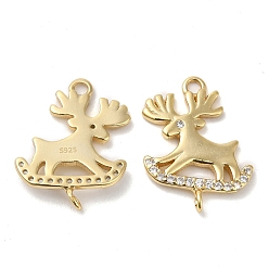 Real 18K Gold Plated 925 Sterling Silver Micro Pave Clear Cubic Zirconia Connector Charms, Christmas Elk Links, with 925 Stamp, Real 18K Gold Plated, 18x14.5x2.5mm, Hole: 1.6mm and 1.4mm