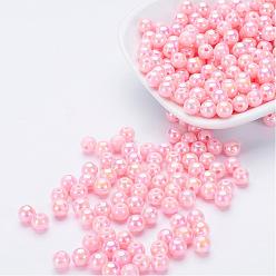Rose Brumeux Perles acryliques de poly styrène respectueuses de l'environnement, de couleur plaquée ab , ronde, rose brumeuse, 8mm, trou: 1 mm, environ 2000 pcs / 500 g