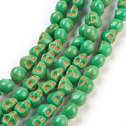 Lime Green Dyed Synthetic Turquoise Bead Strands, Skull, Lime Green, 10x8x10mm, Hole: 1mm, about 38~40pcs/strand, 15~15.5 inch