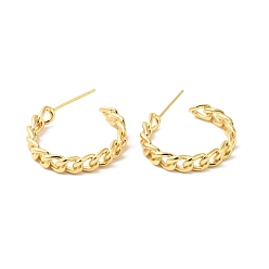 Real 18K Gold Plated Brass Curb Chains Shape Stud Earrings, Half Hoop Earrings for Women, Cadmium Free & Nickel Free & Lead Free, Real 18K Gold Plated, 22x23x4.5mm, Pin: 0.8mm