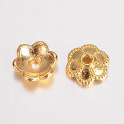 Golden Alloy Bead Caps Enamel Settings, 6-Petal Flower, Golden, 6x2mm, Hole: 1mm