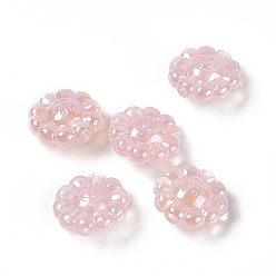 Pink UV Plating Acrylic European Beads, Large Hole Beads, with Glitter Powder, AB Color, Flower with Smiling Face, Pink, 23.5x24x12mm, Hole: 4mm