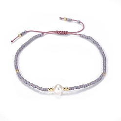 Chardon Nylon réglable bracelets cordon tressé de perles, avec perles de rocaille et perle japonaises, chardon, 2 pouces ~ 2-3/4 pouces (5~7.1 cm)
