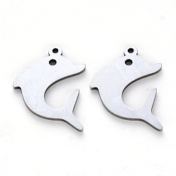 Stainless Steel Color 304 Stainless Steel Pendants, Laser Cut, Dolphin, Stainless Steel Color, 21x15x1mm, Hole: 1.2mm