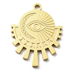 Real 18K Gold Plated Ion Plating(IP) 316L Surgical Stainless Steel Pendants, Textured, Sun Charms with Eye, Real 18K Gold Plated, 24.5x19x1.5mm, Hole: 1.8mm