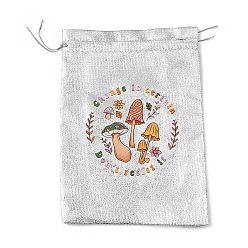 Mushroom Rectangle Polyester Bags with Nylon Cord, Drawstring Pouches, for Gift Wrapping, Silver, Mushroom, 177~182x127~135x1mm