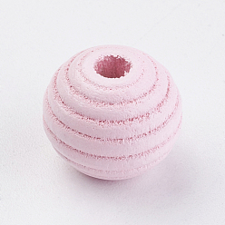 Pink Бусины из натурального клена, окрашенные, круглые, розовые, 13~14x13 мм, Отверстие : 3~4 мм , около 640 шт / 500 г